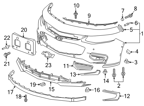2018 Chevrolet Malibu Front Bumper Emblem Diagram for 23125928