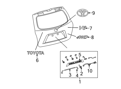 2009 Toyota Highlander Exterior Trim - Lift Gate Nameplate Diagram for 7544248090