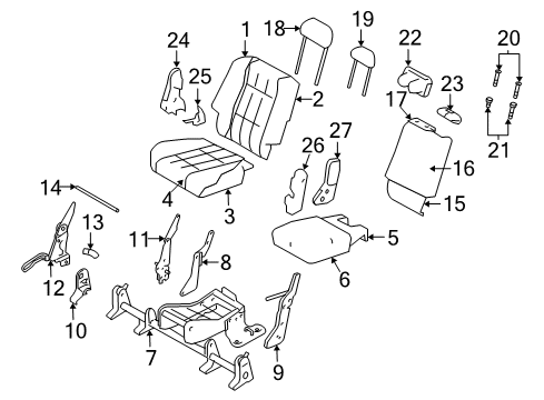 2009 Chrysler Aspen Rear Seat Components Seat Cushion Foam Diagram for 5134630AA