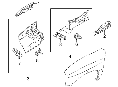 2001 Chevrolet Tracker Inner Components - Fender Gusset, Front Lower Member, LH (On Esn) Diagram for 91174845