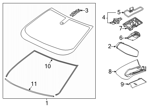 2018 Buick Enclave Windshield Glass, Reveal Moldings Mirror Inside Diagram for 13540311