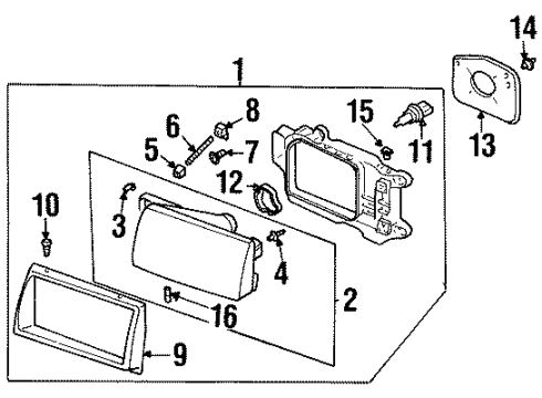 1998 Honda Passport Bulbs Headlight Assembly, Driver Side Diagram for 8972059010