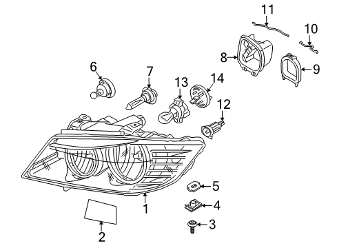 2009 BMW 328i xDrive Headlamps, Headlamp Washers/Wipers Support Diagram for 63127246480