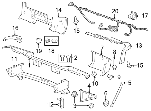 2007 GMC Sierra 2500 HD Rear Bumper Grille Pin Diagram for 15153415