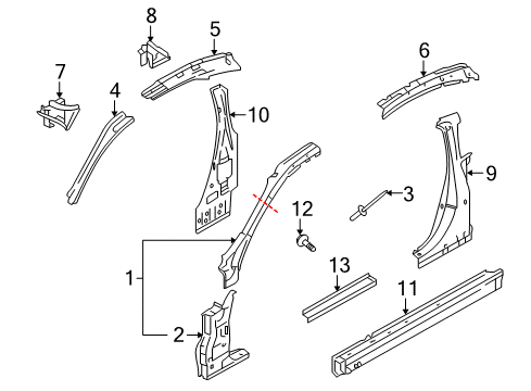 2009 Infiniti G37 Center Pillar & Rocker, Hinge Pillar Bolt Diagram for 78805EH10B