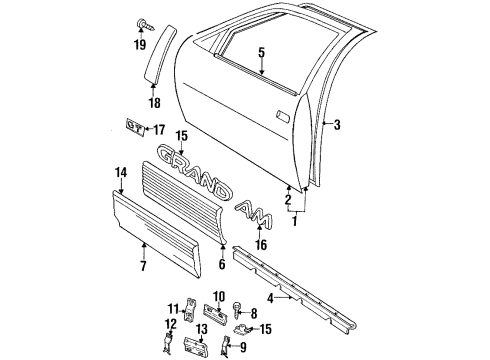 1996 Pontiac Grand Am Door & Components, Exterior Trim Sealing Strip Asm-Front Side Door Window Outer *Bright T Diagram for 22606352