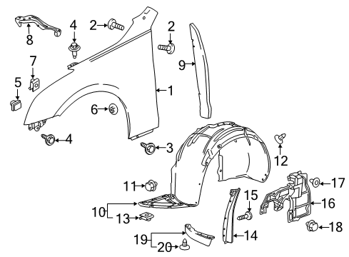 2016 Cadillac ATS Fender & Components Rear Insulator Diagram for 22968376