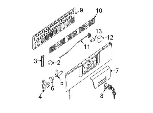 2014 Nissan Frontier Tail Gate Cylinder Set-Back Door Lock Diagram for K3477EA80J