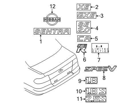 2003 Nissan Sentra Exterior Trim - Trunk Lid Rear Window Name Label Diagram for 934914Z600