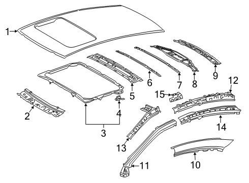 2021 Lexus ES250 Roof & Components Frame, Back Window Diagram for 6313306250
