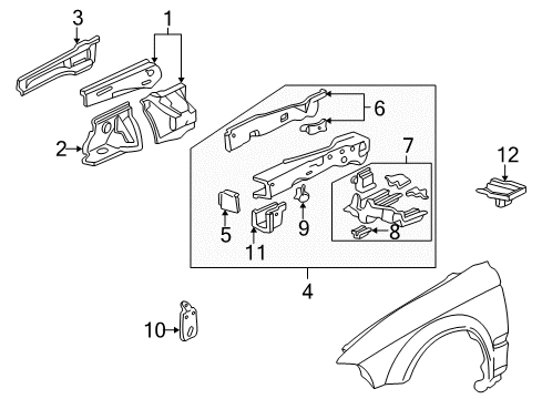 1999 Honda Civic Structural Components & Rails Housing, L. FR. Shock Absorber Diagram for 60750S01A00ZZ