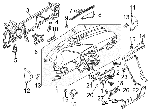 2013 Ford Fusion Instrument Panel Reinforce Beam Lower Bracket Diagram for DS7Z54044G22A