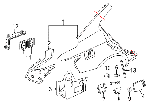 2021 Infiniti Q50 Fuel Door Fender-Rear, RH Diagram for G81004GAMA
