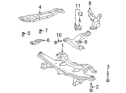 2009 Pontiac Vibe Front Suspension Components, Lower Control Arm, Stabilizer Bar Bolt, Front Lower Control Arm Front Diagram for 88971257