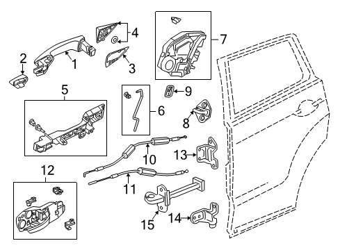 2016 Acura RDX Rear Door Handle Com (Fathom Blue Pearl) Diagram for 72141SZNA01YB