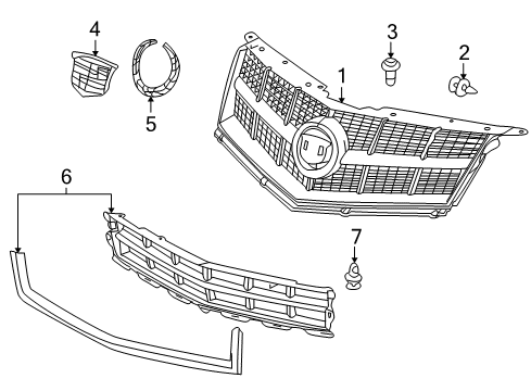2012 Cadillac SRX Grille & Components Upper Grille Diagram for 20929728