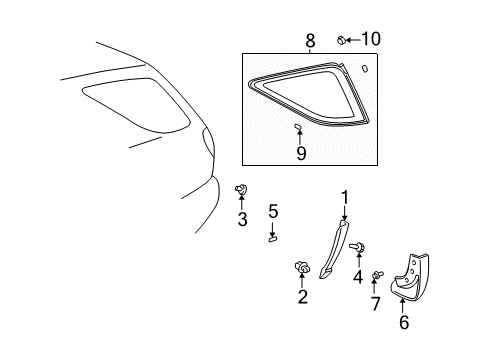 2003 Lexus RX300 Quarter Panel Glass, Exterior Trim Moulding, Quarter, Outside LH Diagram for 7565248010D4