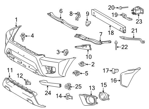 2015 Toyota Tacoma Front Bumper Upper Retainer Retainer Diagram for 5253104010
