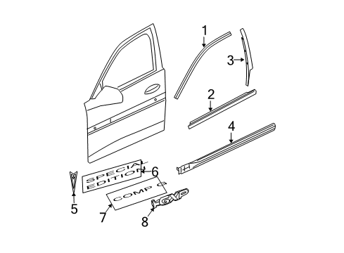 2004 Pontiac Grand Prix Exterior Trim - Front Door Molding Asm-Front Side Door Window Upper Reveal Diagram for 15886300