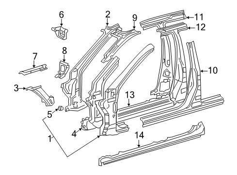 2001 Lexus LS430 Center Pillar & Rocker, Hinge Pillar Reinforce Sub-Assy, Front Body Pillar, Upper RH Diagram for 6110650030