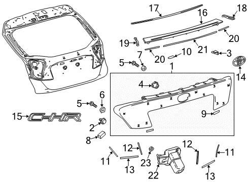 2021 Toyota C-HR Exterior Trim - Lift Gate Trunk Trim Gasket Diagram for 9043010016