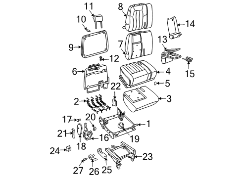 2003 Buick Rendezvous Rear Seat Components Recliner Handle Diagram for 88899564