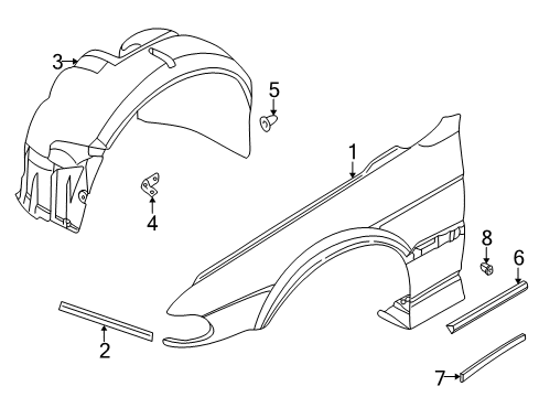 1997 BMW 740iL Fender, Exterior Moldings Moulding Fender Front Left Diagram for 51138165219