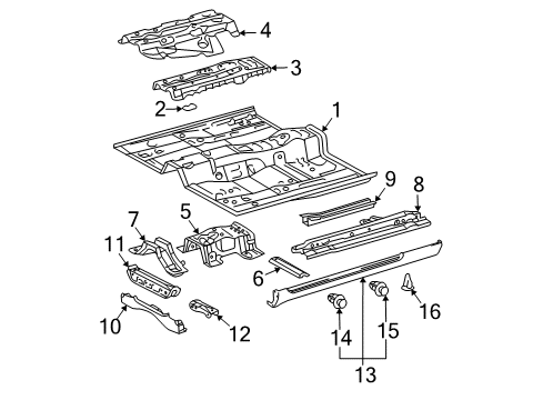 2007 Toyota Solara Floor & Rails, Exterior Trim Reinforcement, Front Floor Panel, Front Diagram for 5801333060