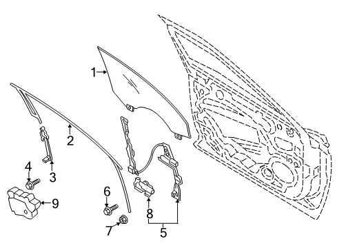 2020 Lincoln Continental Front Door - Glass & Hardware Run Channel Diagram for GD9Z5421596A