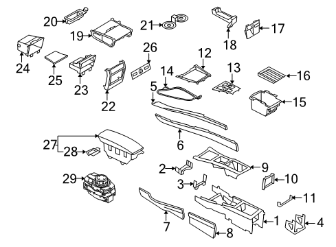 2010 BMW X6 Center Console Trim With Storage Compartment Diagram for 51166963381