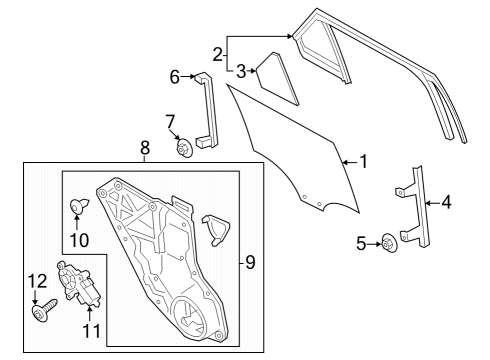 2022 Lincoln Aviator Rear Door RUN - DOOR GLASS Diagram for LC5Z7825766B