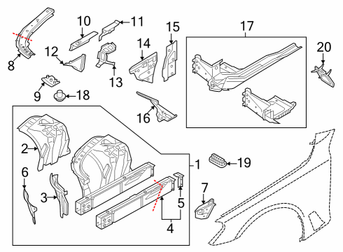 Inner Structure & Rails - Fender Left Engine Support Reinforcement Diagram for 41007412951