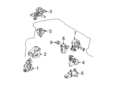 2012 Toyota Prius Engine & Trans Mounting Bracket, Engine Mount Diagram for 1232537070