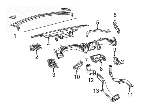 2016 Chrysler 200 Ducts Outlet-Air Conditioning & Heater Diagram for 1UY361X9AC