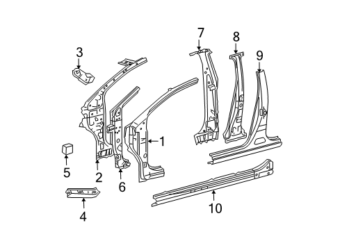 2011 Toyota Yaris Center Pillar & Rocker, Hinge Pillar Inner Hinge Pillar Diagram for 6102452140