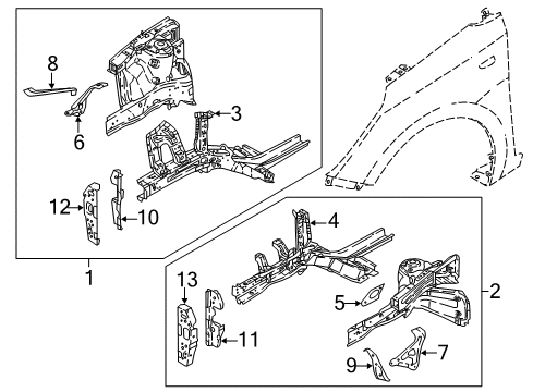 2018 Hyundai Accent Structural Components & Rails Member Assembly-Front Side, LH Diagram for 64605J0000