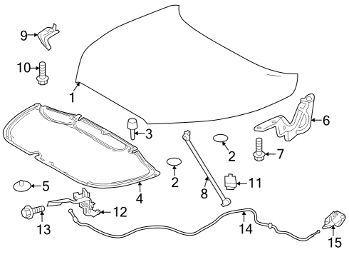 2022 Toyota Corolla Cross Hood & Components Support Rod Diagram for 534400A040