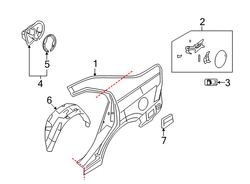 2007 Mercury Milan Quarter Panel & Components Filler Pocket Diagram for 6E5Z5427936A