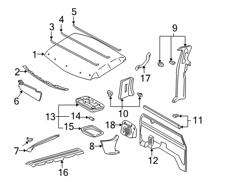 2000 Toyota Tacoma Interior Trim - Cab Windshield Pillar Trim Diagram for 6221204040B1
