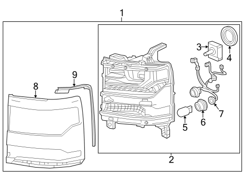 2019 Chevrolet Silverado 1500 Headlamps Front Headlight Assembly Diagram for 84388723