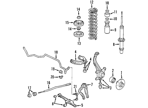 2000 Honda Accord Front Suspension Components, Lower Control Arm, Upper Control Arm, Stabilizer Bar Bush, Stabilizer Holder (24.2MM) Diagram for 51306S84A32