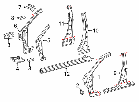 2015 Lexus CT200h Center Pillar & Rocker, Hinge Pillar Reinforcement Sub-Assembly,Center Body Pillar Diagram for 6103776901