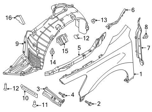 2014 Nissan Altima Fender & Components Seal Assembly Diagram for 658203TA0A