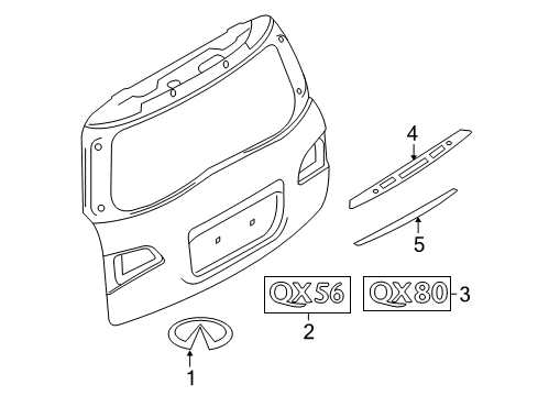 2014 Infiniti QX80 Exterior Trim - Lift Gate FINISHER Assembly-Back Door, Center Diagram for 908181LA0A