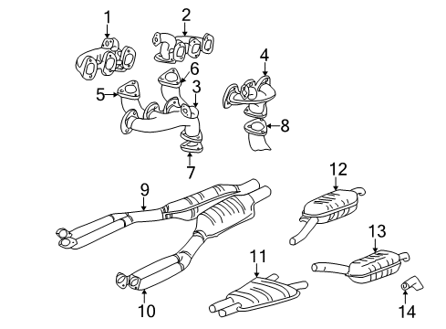 1995 BMW 750iL Exhaust Manifold Exhaust Header Downpipe Pipe Right Rear Diagram for 11621439909
