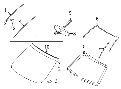 2013 Nissan Murano Windshield Glass, Reveal Moldings Glass Run Rubber-Body Side, Front Diagram for 768601GR1A