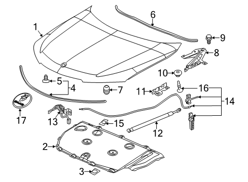 2011 Saab 9-5 Hood & Components, Exterior Trim Hinge Support Diagram for 13248765