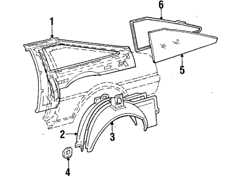 1984 Toyota Corolla Quarter Panel - Inner Components Quarter Glass Diagram for 6271112320