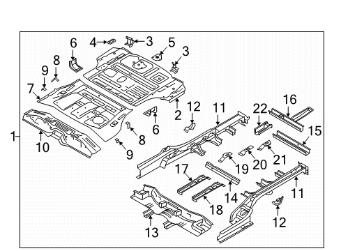 2022 Hyundai Palisade Rear Floor & Rails Ext Assembly-Rr Floor, Fr Diagram for 65521S9000
