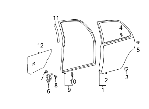 2002 Toyota Camry Rear Door Door Shell Diagram for 67003AA040